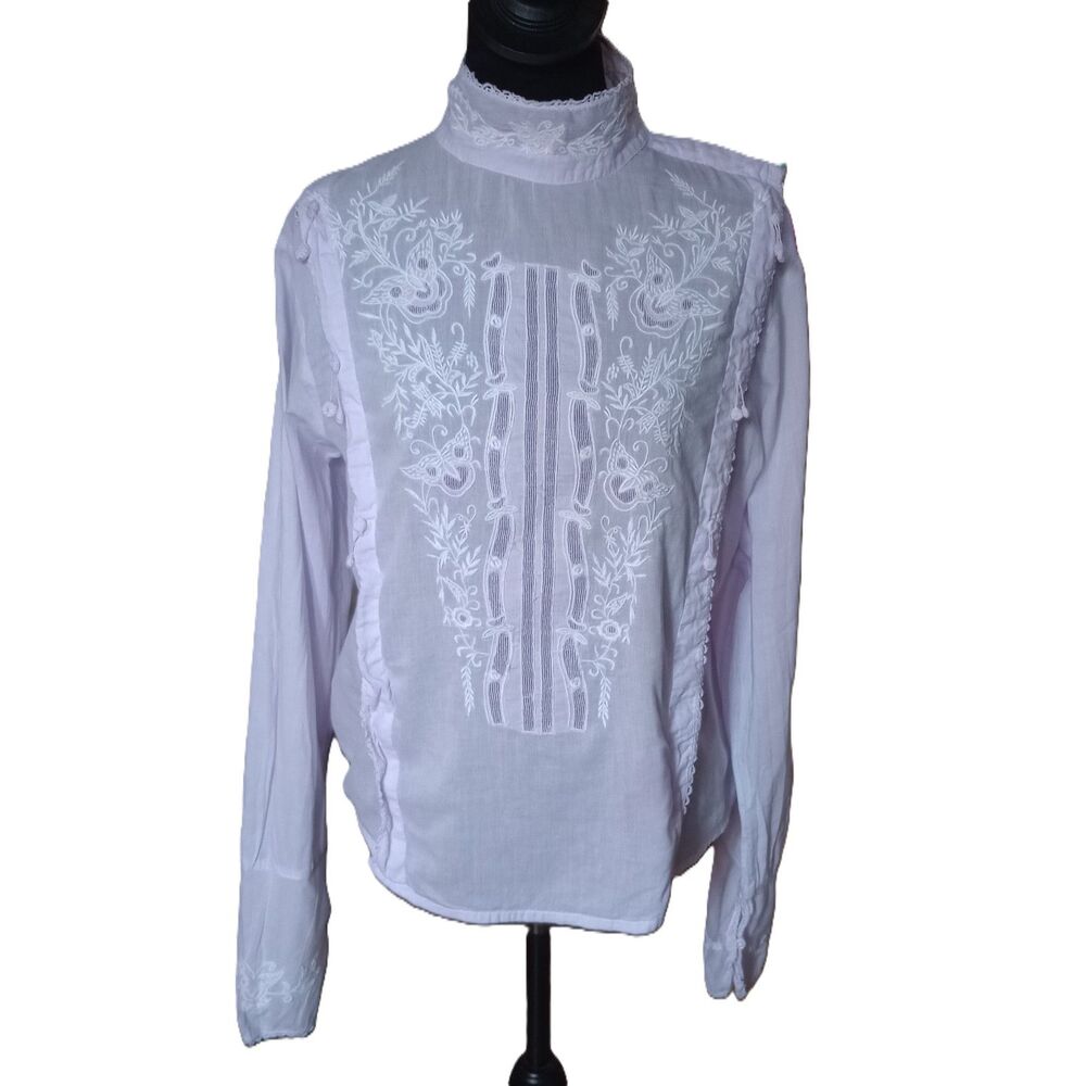 J. Peterman Women's 10 Lavender Victorian Style High Collar Blouse Vtg.